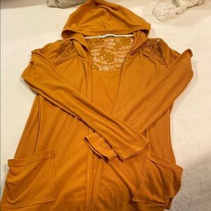 Maurices Mustard Hooded Cardigan